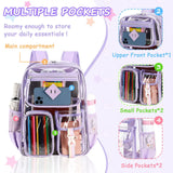 Pink Clear Transparent Backpack - Stylish PVC School Bag with Multiple Pockets - Top-Down View
