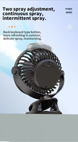 White Portable Clip-On Mist Fan - Rechargeable Cooling Fan with Adjustable Spray Modes - 45-Degree Angle