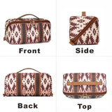 White Boho Travel Cosmetic Bag - Large Waterproof Makeup Organizer with Handle - Top-Down View