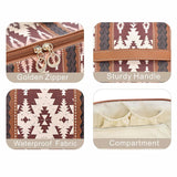 White Boho Travel Cosmetic Bag - Large Waterproof Makeup Organizer with Handle - 45-Degree Angle