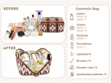 White Boho Travel Cosmetic Bag - Large Waterproof Makeup Organizer with Handle - Close-Up Angle