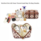 Black Horizontal Pattern Boho Travel Cosmetic Bag - Large Waterproof Makeup Organizer with Handle - Side View