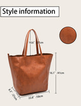 Black Classic Large PU Leather Tote Bag with Inner Pouch - Elegant and Functional - Close-Up Angle