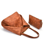 Grey Classic Large PU Leather Tote Bag with Inner Pouch - Elegant and Functional - Front View