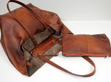 Grey Classic Large PU Leather Tote Bag with Inner Pouch - Elegant and Functional - 45-Degree Angle
