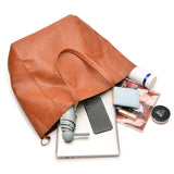 Grey Classic Large PU Leather Tote Bag with Inner Pouch - Elegant and Functional - Rear View