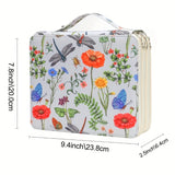 Yellow Floral Design Portable Zippered Pencil Case - 3-Layer Large Capacity Organizer for Stationery & Art Supplies - Front View