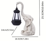 Grey Meditating Elephant Solar Lantern Statue - Decorative Garden Light for Outdoor Spaces - Side View