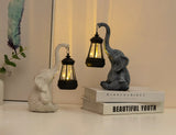 Grey Meditating Elephant Solar Lantern Statue - Decorative Garden Light for Outdoor Spaces - 45-Degree Angle