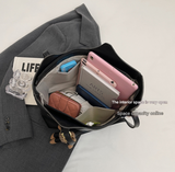 Coffee Brown Elegant Black PU Leather Tote Bag with Cute Bear Keychain - Large Capacity Handbag for Women (38 x 26 x 13 cm) - Side View