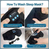 Black Bluetooth 5.0 Wireless Sleep Eye Mask - Soft Plush Eye Cover with Built-in Speakers (13 x 16.5 x 6 cm) - Front View