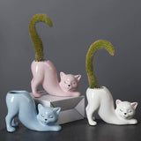 2 PCS White Cute Cat Ceramic Flower Pot - Decorative Succulent Planter for Home and Office - Front View