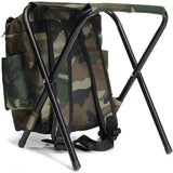 Camouflage Foldable Backpack with Built-in Chair – Multi-Functional Outdoor Camping Stool Bag - Front View