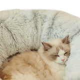 Grey Luxury Plush Cat Bed with Hidden Tunnel - Soft Round Pet Bed for Cats and Small Dogs - Top-Down View