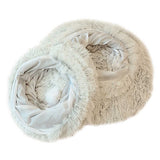 Rainbow Luxury Plush Cat Bed with Hidden Tunnel - Soft Round Pet Bed for Cats and Small Dogs - Side View
