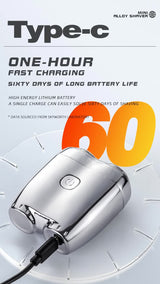 Orange Portable Twin-Head Electric Shaver - Compact Rechargeable Razor for Men - Close-Up Angle
