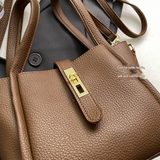 Coffee Brown Elegant Leather Shoulder Bag - Compact Handbag with Adjustable Strap