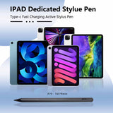 Purple Stylus Pen for iPad (2018 & Later) - Tilt Pressure, Magnetic Attachment, LED Battery Indicator, Type-C Rechargeable - Side View