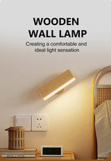 Yellow Touch-Control Dimmable Wooden LED Wall Light - Minimalist Design - Side View