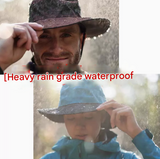 Black Outdoor Waterproof Wide-Brim Rain Hat - Heavy-Duty Rain Protection - Front View