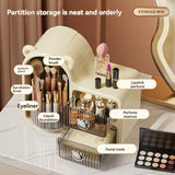 White-brown Cute Bear-Themed Multi-Functional Cosmetic Storage Organizer with Drawers - Front View