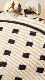 Vine Modern Round Area Rug with Geometric Black and White Pattern - Front View