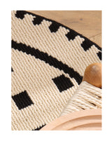 Vine Modern Round Area Rug with Geometric Black and White Pattern - Side View