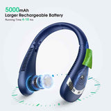 White Rechargeable 5000mAh Portable Neck Fan with 3-Speed Settings - Side View