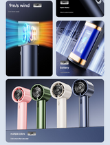 Blue High-Power Portable Handheld Fan with Digital Display - Top-Down View