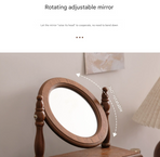 Round Mirror with Drawer Orbicular Wooden Tabletop Vanity Mirror Elegant Design, image 3