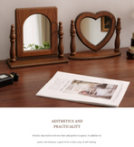 Round Mirror with Drawer Orbicular Wooden Tabletop Vanity Mirror Elegant Design, image 4