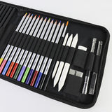 Light Blue 40-Piece Drawing Pencil Set, Professional Art Kit in Convenient Storage Case - Side View