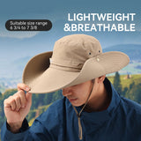 Black Outdoor UV Protection Wide-Brim Boonie Hat with Mesh Ventilation - Front View