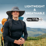 Black Outdoor UV Protection Wide-Brim Boonie Hat with Mesh Ventilation - Top-Down View