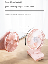 Pink Portable Mini Fan - Compact, Quiet, and Rechargeable for Personal Cooling - Side View