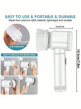 Grey Electric Cleaning Brush with Multiple Attachments - Rechargeable and Versatile for Home and Kitchen Use - Side View