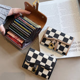 Yellow Stylish Checkered Wallet with Multiple Card Slots - Compact and Practical for Daily Use - Front View
