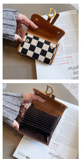 Yellow Stylish Checkered Wallet with Multiple Card Slots - Compact and Practical for Daily Use - Side View