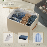 Beige Multi-Compartment Shoe Organizer Storage Box - Space-Saving and Convenient for Closet Organization - Side View