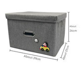 Beige Storage Fabric Bin with Lid - Compact and Stylish for Organizing Your Home - Side View