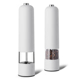 White Elegant Electric Salt and Pepper Grinder - Modern and Compact for Effortless Seasoning