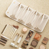Beige Elegant Cosmetic Bag with Handle - Stylish and Compact for Travel and Storage - Top-Down View