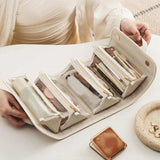 Brown Elegant Cosmetic Bag with Handle - Stylish and Compact for Travel and Storage - Side View