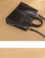 Black Elegant Leather Handbag - StylishTote with Adjustable Strap, Spacious and Durable - Top-Down View