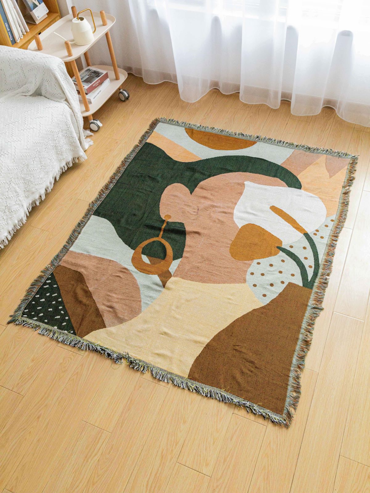 Boho Abstract Woven Blanket ??180x130cm Decorative Throw with Tassel Edges