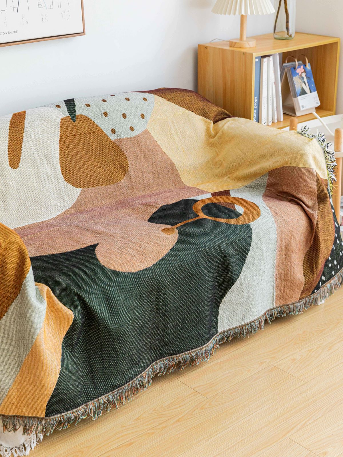 Boho Abstract Woven Blanket ??180x130cm Decorative Throw with Tassel Edges