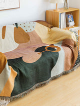 Boho Abstract Woven Blanket – 180x130cm Decorative Throw with Tassel Edges - Front View