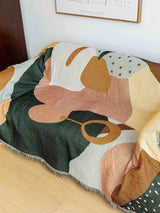 Boho Abstract Woven Blanket ??180x130cm Decorative Throw with Tassel Edges