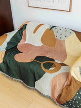 Boho Abstract Woven Blanket – 180x130cm Decorative Throw with Tassel Edges - Top-Down View