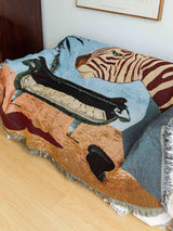 Safari-Inspired Woven Blanket - 160x130cm Artistic Tapestry Throw with Tassel Edges - Side View